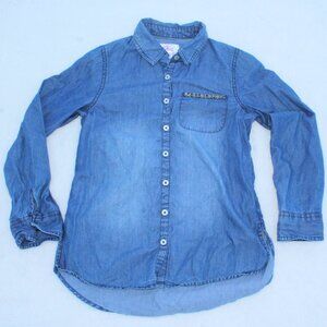 💙💎Justice Girls Denim beaded pocket button down shirt